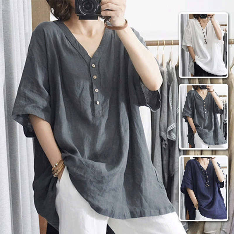 【買一送一】時尚寬鬆純棉文藝復古半袖上衣~遮肉顯瘦,舒適材質,柔軟親膚透氣,適合當季! 【買一送一】時尚寬鬆純棉文藝復古半袖上衣~遮肉顯瘦,舒適材質,柔軟親膚透氣,適合當季!
